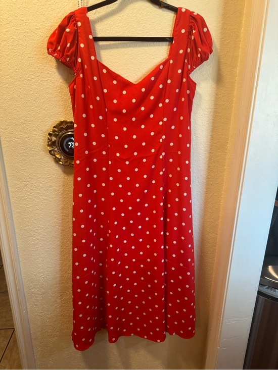 Express Dresses & Skirts - Express Red Polka Dot Midi Dress with Puff Sleeves